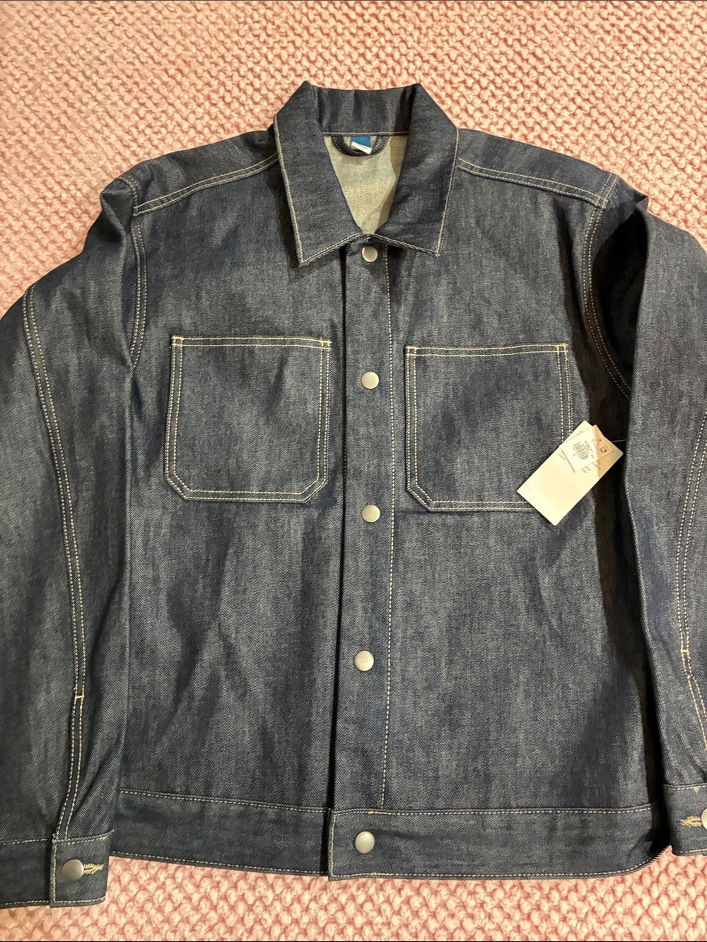 Old Navy Dark Blue Denim Jacket with Contrast Stitching NWT large